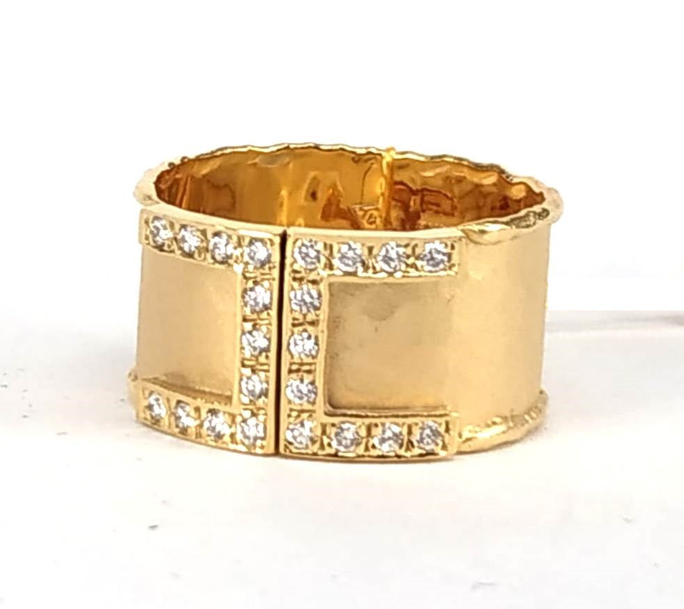 Marika Desert Gold Wide Hammered Band with Diamond Split Boarder